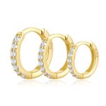 9K 9ct Gold Plt Pave Huggie Hoop Earrings 6, 8, 10,12mm Diameter Ladies Sleeper