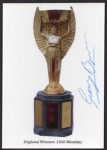 1966 WORLD CUP JULES RIMET COLOUR POSTCARD SIGNED BY GERRY BYRNE LIVERPOOL FC