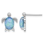 Real 925 Sterling Silver Polished 12x10mm Created Opal Turtle Post Earrings
