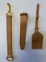 Louis Vuitton Vachetta Leather & Gold Clasp Luggage Strap + Handle Holder + Tag