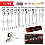 12pcs Metric Ratchet Flexible Spanner Set 8-19mm Combination Wrench Spanners