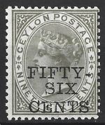 CEYLON QV 1885 56c ON 96c DRAB MINT (NH)
