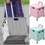 45L Folding Boot Cart Shopping Trolley Case Storage Box Foldable Crate On Wheels