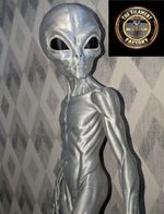 3FT Life Size Alien Grey – Metallic Silver Painted – 36" Tall 3D Printed Display