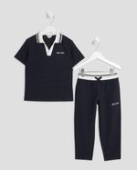River Island Mini Boys Polo Shirt & Joggers Set Navy 2 Piece Short Sleeve