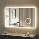 LED Bathroom Mirror With Dimmable 3 Color Lights Shaver USB Socket Demister Ffse