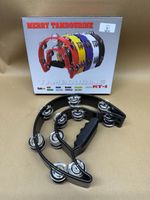 NEW Double Half Moon Cutaway Hand Tambourine 40 Jingles Adults Children Black