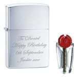 Personalised Engraved Brushed Chrome Zippo Lighter 200 - FREE FLINTS