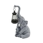 Resin Elephant with Solar Lantern Garden Sculpture Outdoor Decor Weatherproof