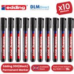 Edding 300 Permanent Marker Bullet 1.5-3mm Black Marker for Writing - Pack of 10