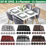 6 x Placemats + 6 x Coasters + 1x Long Table Runner Non-Slip Washable Place Mats