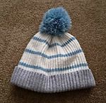 TU Baby Knit Striped Lined Bobble Hat Pom Pom Grey/Blue/White 1-2 Years