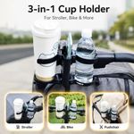 3 in 1 Pram Phone Mount Double Cup Drink Rack Stroller Cup Holder  Wheelchair
