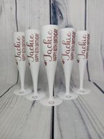 Personalised White Champagne Prosecco Flutes Wedding Brides Birthday Plastic F11