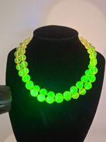 Vintage Czech Uranium Vaseline Glass Necklace, Beaded
