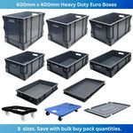 600mm x 400mm Heavy Duty Stacking Euro Storage Industrial Crates Boxes - 8 Sizes