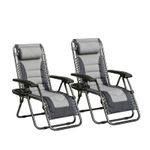 2Pcs Zero Gravity Chairs w/Oxford Fabric , Cup Holder and Headrest Pillow