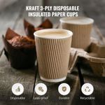 Disposable Coffee Cups with/without Lids Kraft Triple Wall Hot Drinks Paper Cups
