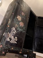 Vintage Chinese Lacquer Cabinet  Hand Painted and embossed Floral Design antique