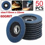 50x FLAP GRINDING SANDING DISCS 115mm 4.5" 60 GRIT ANGLE WHEEL