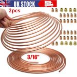 2x 25FT Copper Brake Pipe Hose Line Tube Roll 3/16'' Fittings Tubing Kit 32 Nut