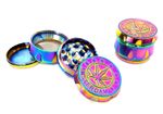 Shiny Rainbow Drum Shaped Herb Grinder 50mm Amsterdam Pattern 4 Part
