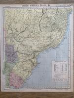 1889 SOUTH BRAZIL URUGUAY PARAGUAY ANTIQUE MAP BY LETTS, SON & Co. 131 YEARS OLD