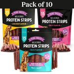10 Pack Dog Protein Strips Chewy Treats Duck Chicken Beef High Protein Snacks UK