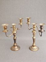 Pair Antique Edwardian Silver Plated Copper 3 Arm Candelabras 26.5cm