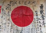 Vintage Japanese Yosegaki Hinomaru Good Luck Flag Signed Banner Large