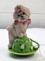 Hamilton Collection Shih Tzu "Cheerful" Leash Green Teacup Puppy Dog Figurine