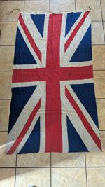 Linen Union Jack with wonderful wear and aging antique vintage retro man cave