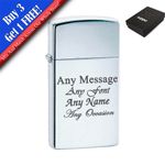 Personalised Engraved High Polished Chrome Slim Zippo, Official Zippo lighter