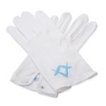 Quality Regalia 100% Cotton White Craft Masonic Sq & Compass Lodge Gloves