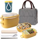 Bento Lunch Box Set, Multi Compartment with Cutlery & Thermal Bag (YELLOW)