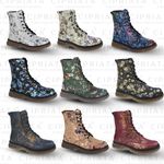 Cipriata Ladies Floral Boots Lace-Up Combat Vintage Festival Womens Shoes Girls