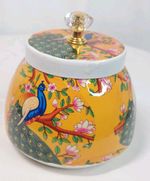 Indian Peacock Decorative Trinket Jar With Lid Pichwai Dry Fruit Jewelry Box 