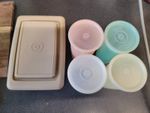 5x mixed vintage tupperware box/cylinders drink tumblers/bacon keeper 1970's