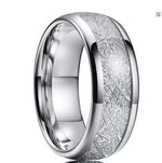 Mens Meteorite Inlay Ring Titanium Steel Wedding Band 8mm Silver Fashion