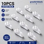 10pcs Heavy Duty Hard Wall Hanging Hooks Strong White Nail Fixing Picture Hook