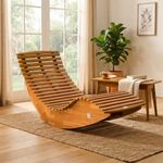 Brown Wooden Rocking Sunlounger - Foldable, Ergonomic, and Weatherproof 155x60cm