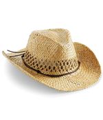 Handmade Natural Straw Cowboy Hat, Wide Brim Stetson Style