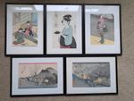 5 x Vintage Japanese Woodblock Ukiyo-e Prints Harunobu Hiroshige Utamaro Reprod