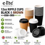 12oz Ripple Disposable Coffee Cups with Rpet Lids –Paper Takeaway Hot Cold Drink