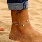 Women Anklet Sterling Silver Bohemian Layered Heart Anklet Summer Beach Anklets