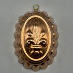 Vintage Copper Jelly Mould with Hanging Ring Embossed Fleur de Lis Kitchen Decor