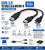 USB 3.0 Male to USB 2.0 Male & Micro-B Y Splitter Data Power Cable 0.5m