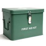 Vintage First Aid Storage Canister Metal Square Box Airtight Seal Green