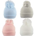 Baby Pom Pom Beanie Hat Knitted Bobble Cap Boy Girl NB, 0-3, 3-6, 6-12
