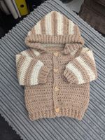 Handmade Baby Hooded Crochet Wool Cardigan Button Front Beige/Cream 3-6m